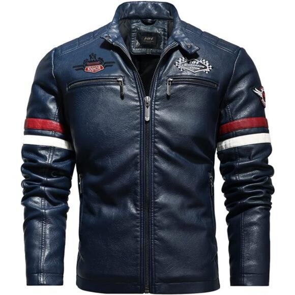 Men's Faux Leather Jacket Zip Up Casual Windbreaker Motorcycle Jacket Biker